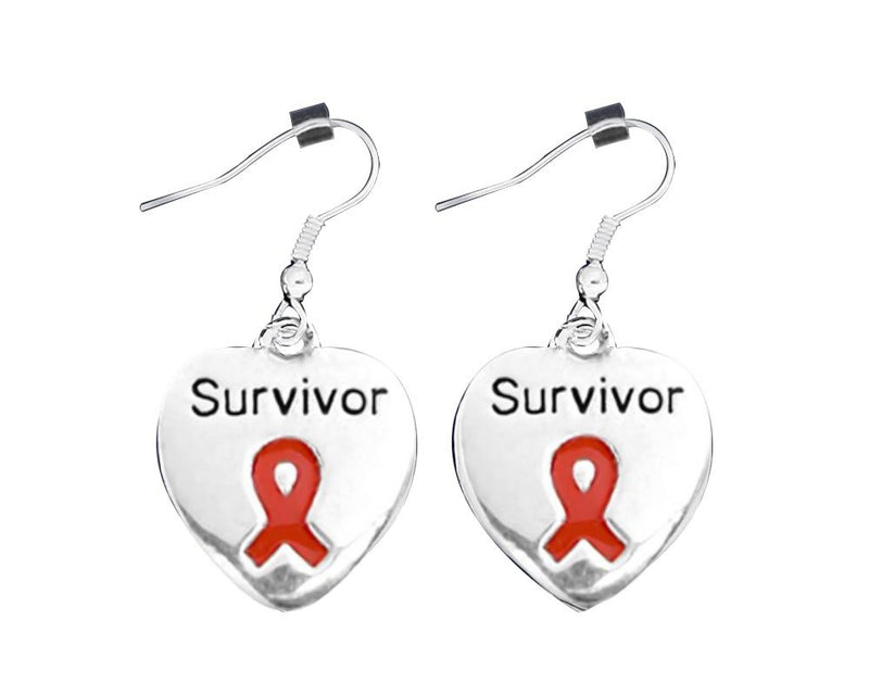 Red Ribbon Survivor Awareness Heart Earrings - Fundraising For A Cause