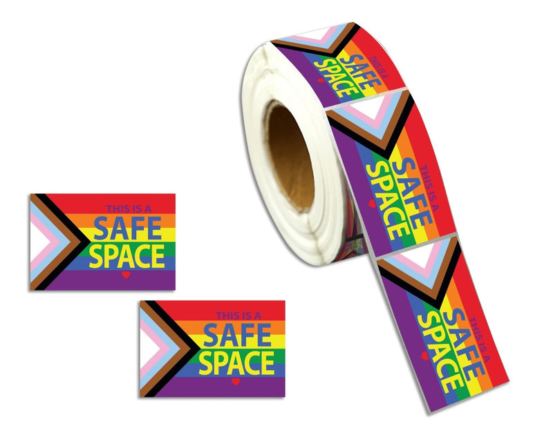Roll Large Rectangle Daniel Quasar "Progress Pride" Flag Safe Space Stickers (250 per Roll) - Fundraising For A Cause
