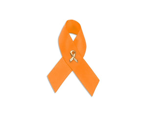 Satin Orange Ribbon Awareness Pins - Fundraising For A Cause