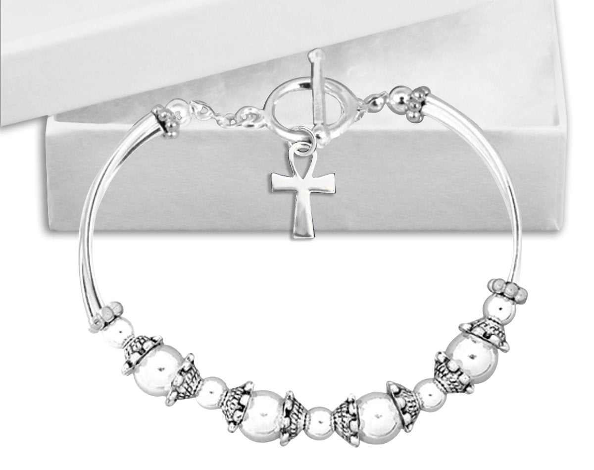 Silver Decorative Cross Religious Charm Partial Beaded Bracelets - Fundraising For A Cause