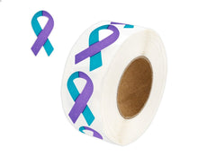 Load image into Gallery viewer, Small Teal &amp; Purple Ribbon Stickers (250 per Roll) - Fundraising For A Cause