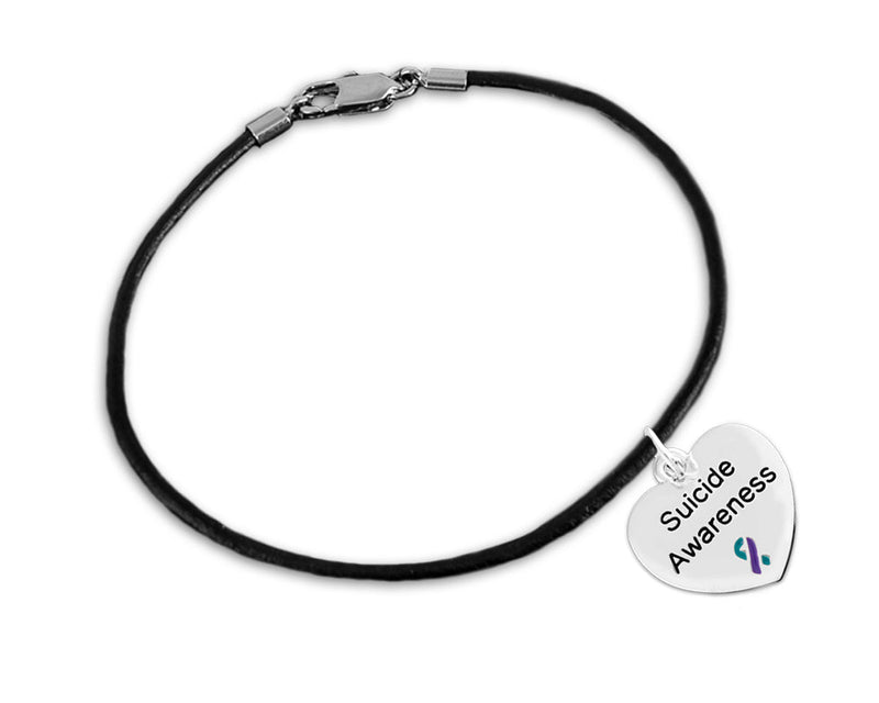 Suicide Awareness Heart Leather Cord Bracelets - Fundraising For A Cause