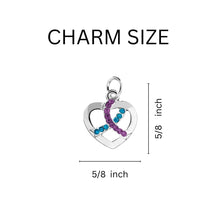 Load image into Gallery viewer, Teal &amp; Purple Crystal Heart Charm Chunky Bracelets - Fundraising For A Cause