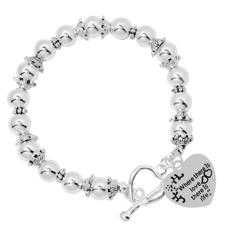"Where there is love, there is life" Heart Charm Silver Beaded Bracelets - Fundraising For A Cause