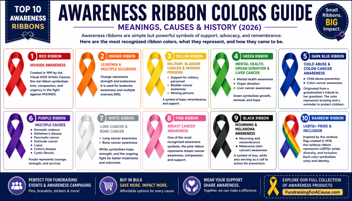 Awareness Ribbon Colors Guide: Meanings, Causes & History (2026) - Fundraising For A Cause