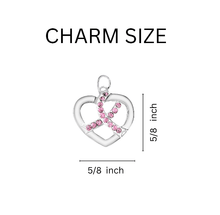 Load image into Gallery viewer, 10 Pack Silver Heart Crystal Pink Ribbon Hanging Charms (10 Hanging Charms) - Fundraising For A Cause