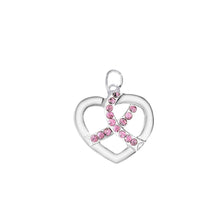 Load image into Gallery viewer, 10 Pack Silver Heart Crystal Pink Ribbon Hanging Charms (10 Hanging Charms) - Fundraising For A Cause