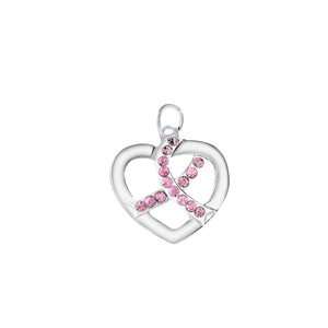 10 Pack Silver Heart Crystal Pink Ribbon Hanging Charms (10 Hanging Charms) - Fundraising For A Cause