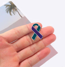 Load image into Gallery viewer, 10 Pack Teal &amp; Purple Awareness Ribbon Pins (10 Pins) - Fundraising For A Cause