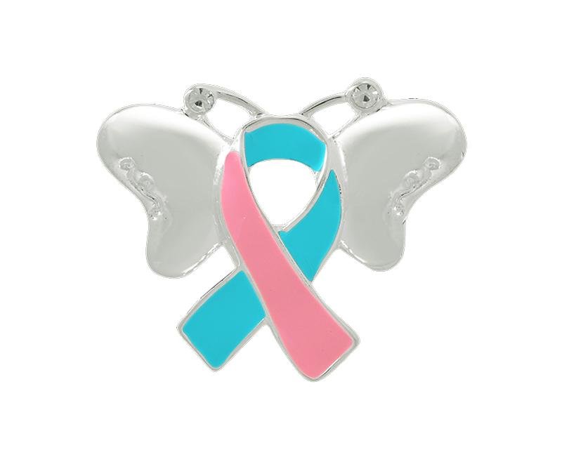 10 Pink & Teal Ribbon Awareness Butterfly Pins - Fundraising For A Cause