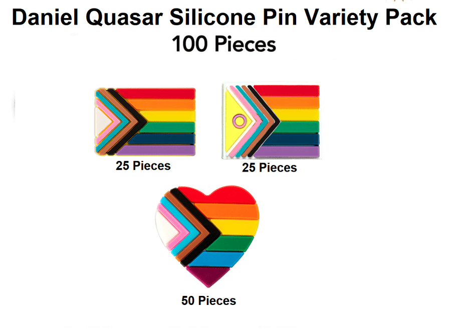 100 Daniel Quasar Silicone Pin Variety Pack (100 Pieces) - Fundraising For A Cause