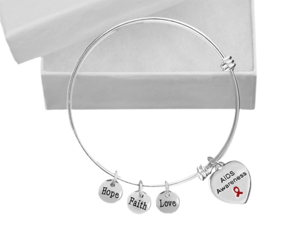 12 AIDS Awareness Heart Retractable Charm Bracelets - Fundraising For A Cause