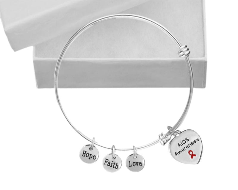 12 AIDS Awareness Heart Retractable Charm Bracelets - Fundraising For A Cause