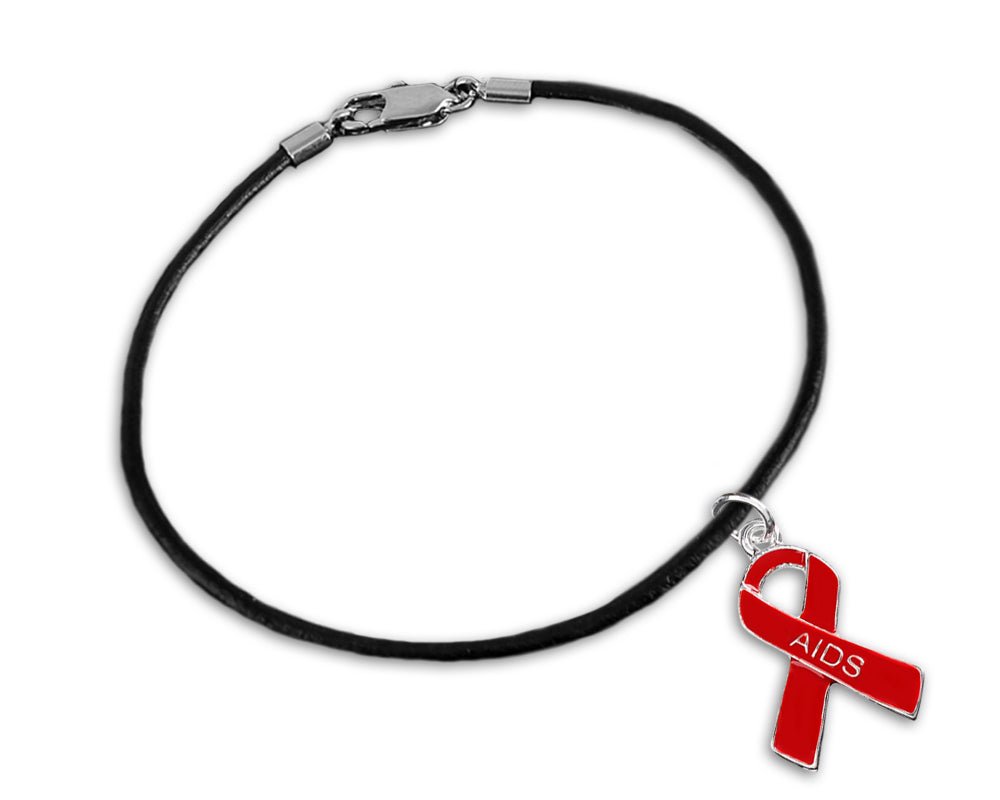 12 AIDS Awareness Ribbon Leather Cord Bracelets - Fundraising For A Cause