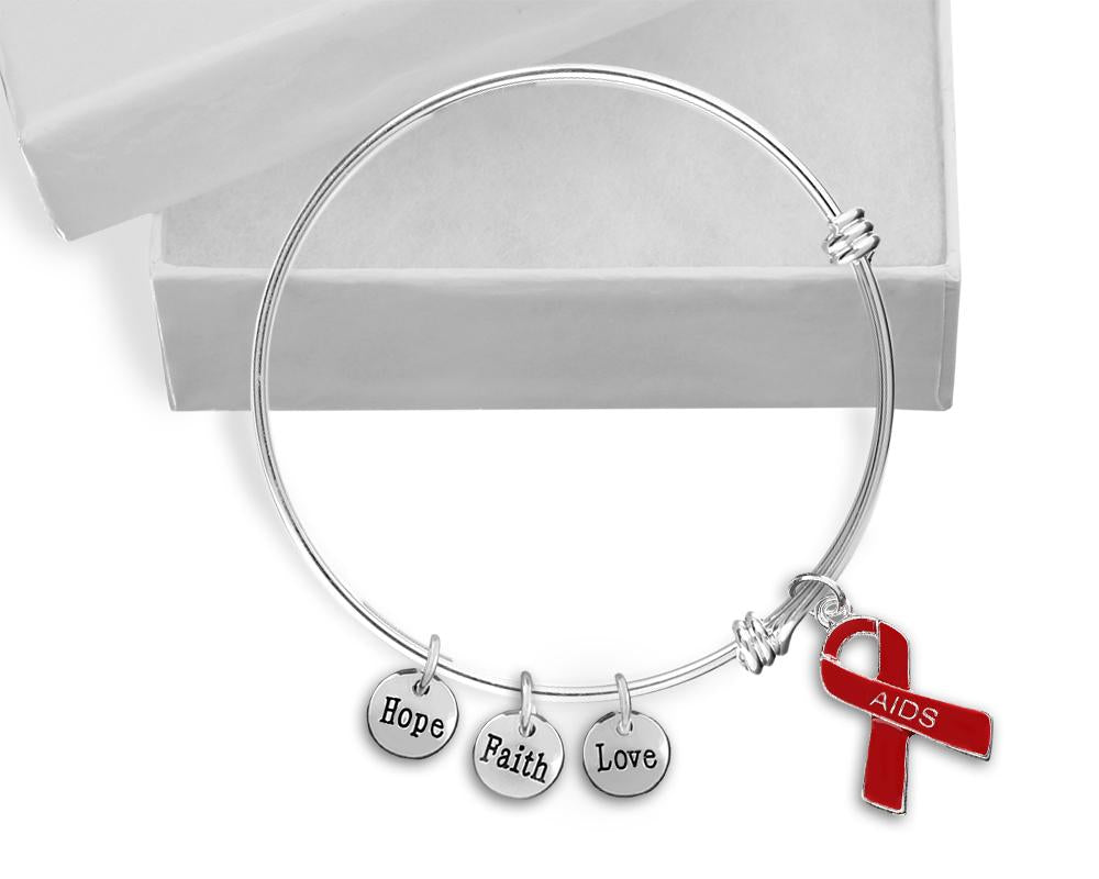 12 AIDS Red Ribbon Retractable Charm Bracelets - Fundraising For A Cause