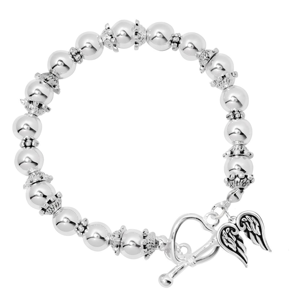 12 Angel Wings religious Silver Beaded Bracelet - Fundraising For A Cause