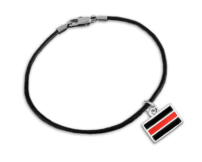 12 Black Cord Firefighter Red Line Charm Bracelets - Fundraising For A Cause