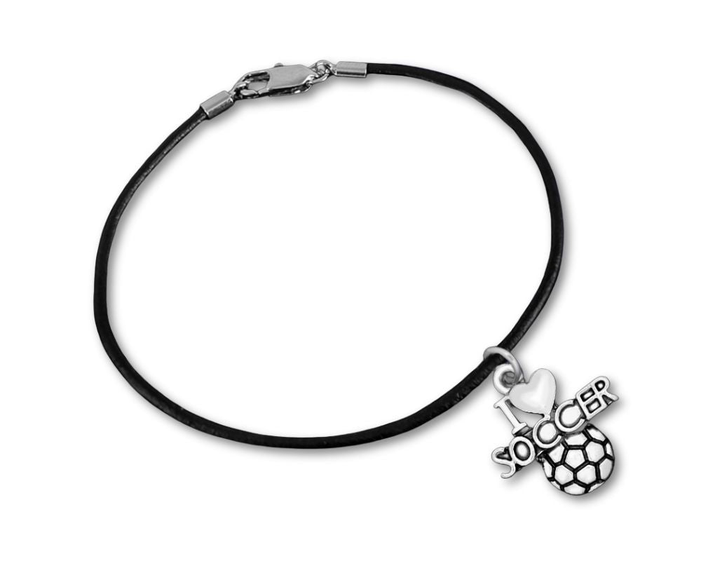 12 Black Cord I Love Soccer Bracelets - Fundraising For A Cause