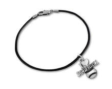 Load image into Gallery viewer, 12 Black Cord I Love Softball Bracelets - Fundraising For A Cause