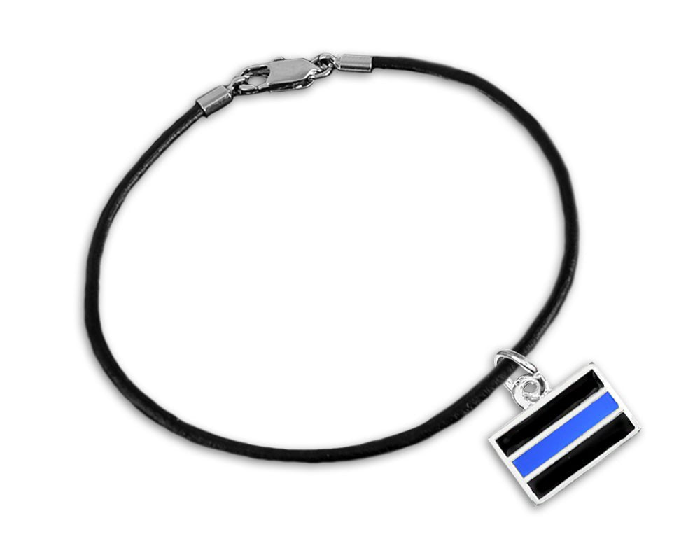 12 Black Cord Law Enforcement Blue Line Charm Bracelets - Fundraising For A Cause