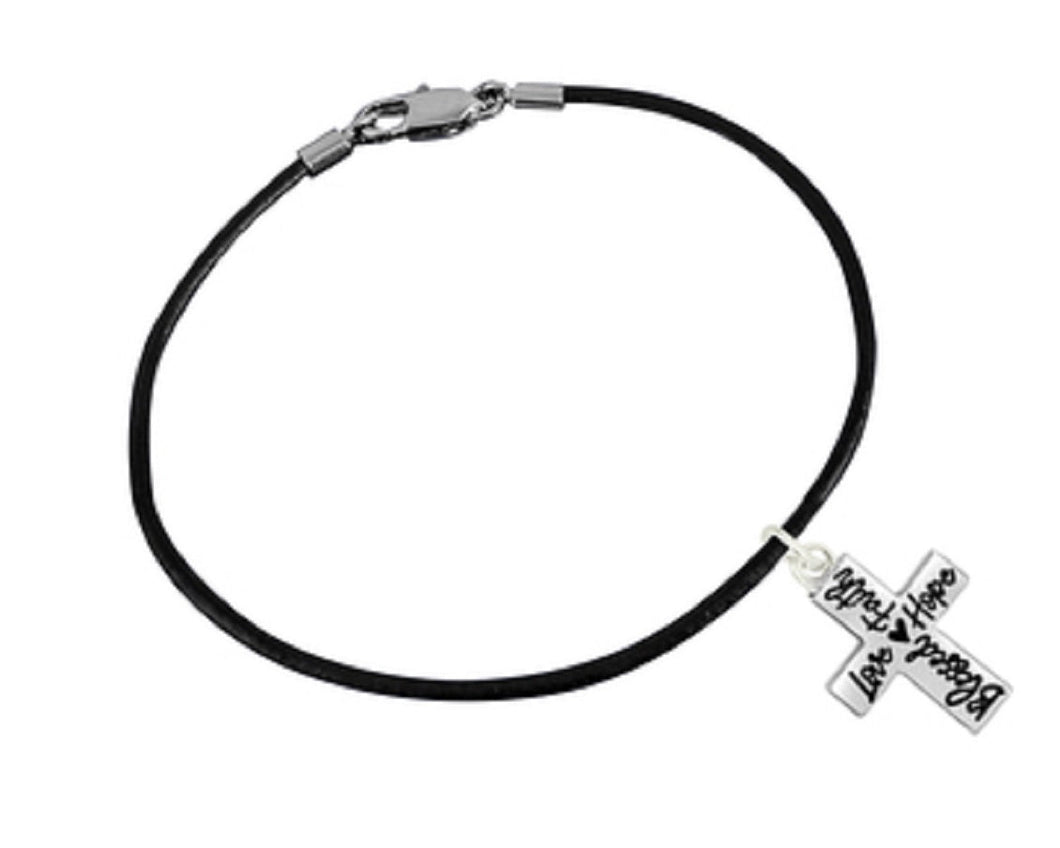 12 Blessed, Hope, Faith, and Love Cross Black Cord Bracelet - Fundraising For A Cause