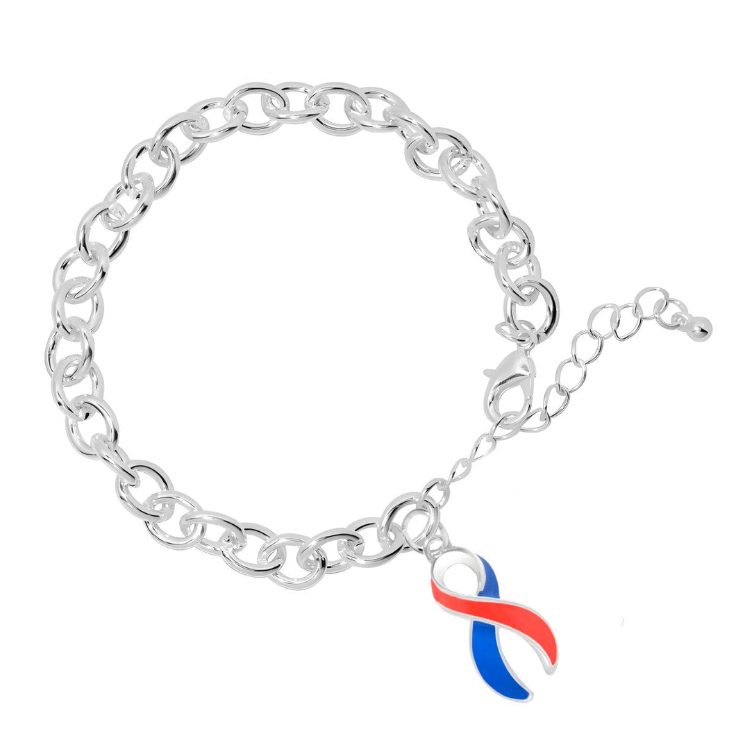 12 Blue & Red Ribbon Charm Chained Style Bracelet - Fundraising For A Cause