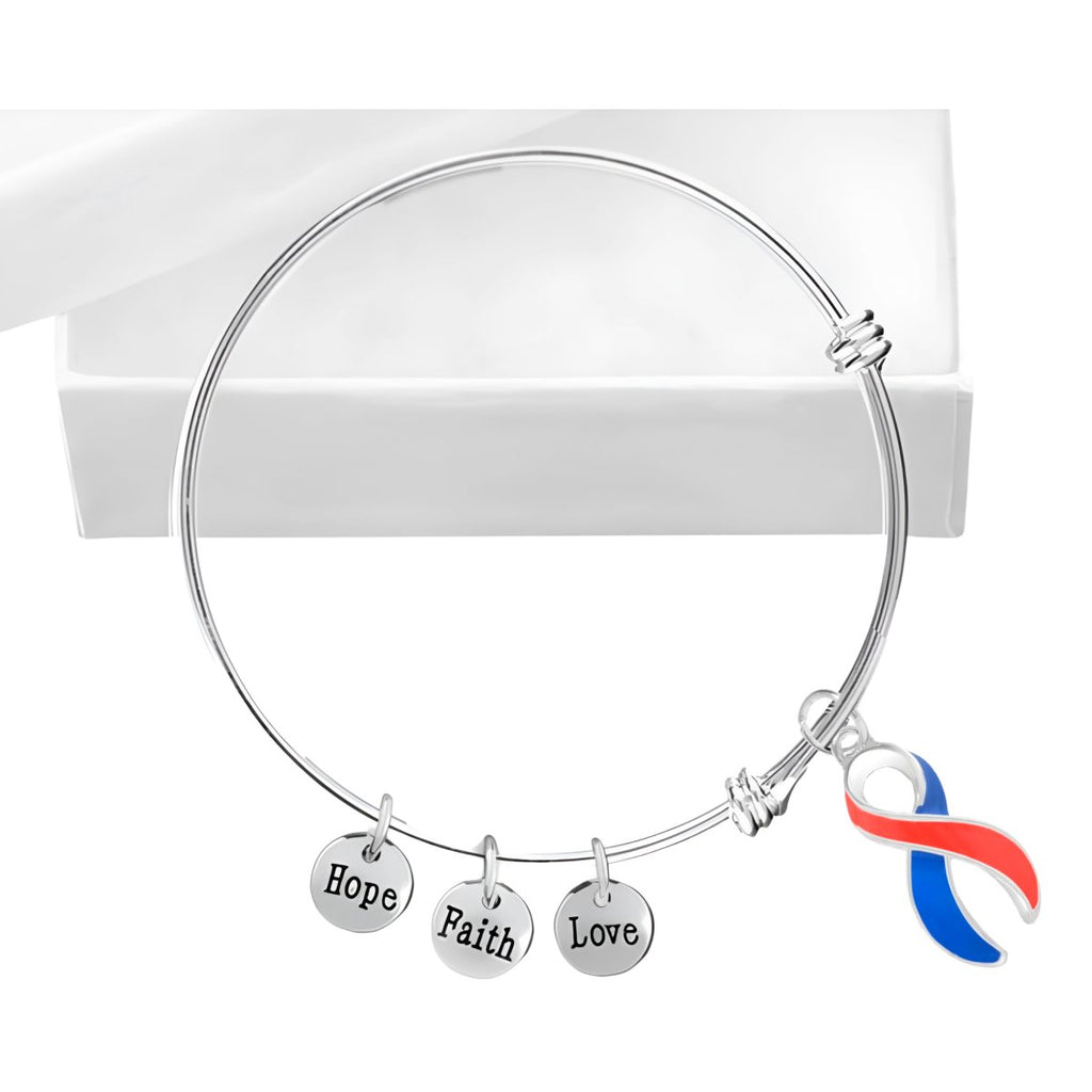 12 Blue & Red Ribbon Charm Inspirational Retractable Bracelets - Fundraising For A Cause