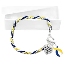 Load image into Gallery viewer, 12 Blue &amp; Yellow Ribbon Rope Bracelets - Fundraising For A Cause