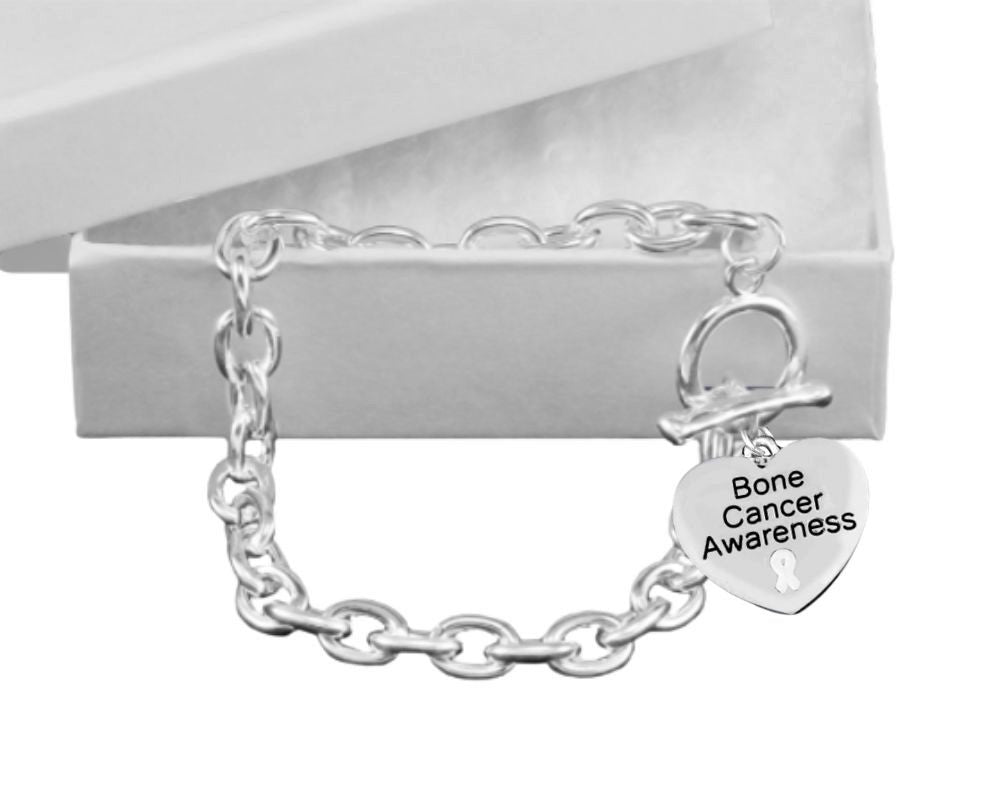 12 Bone Cancer Awareness Heart Charm Chunky Chained Bracelets - Fundraising For A Cause