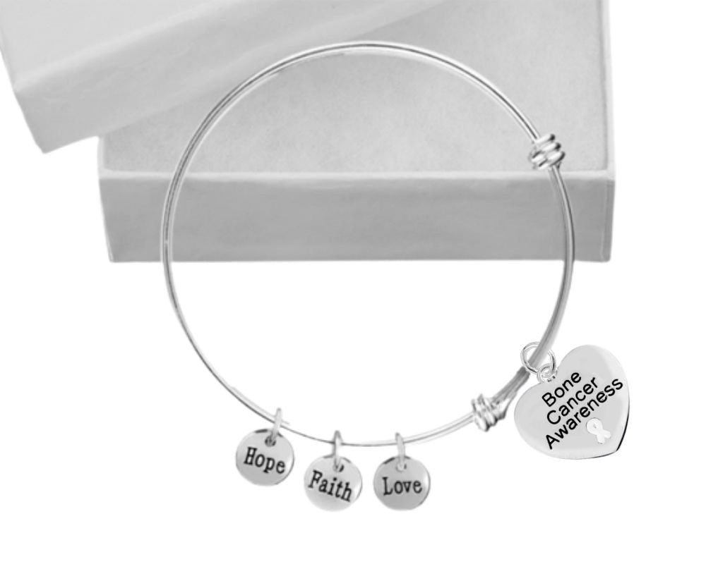 12 Bone Cancer Heart Awareness Inspirational Charm Retractable Bracelets - Fundraising For A Cause