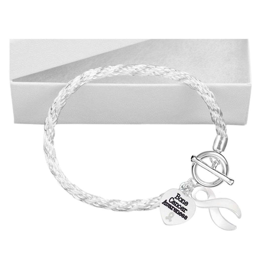 12 Bone Cancer White Ribbon Rope Bracelets - Fundraising For A Cause