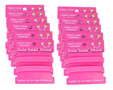 Load image into Gallery viewer, 12 Boobie Buddies Hot Pink Silicone Bracelet Wristbands on Peg Cards - Fundraising For A Cause