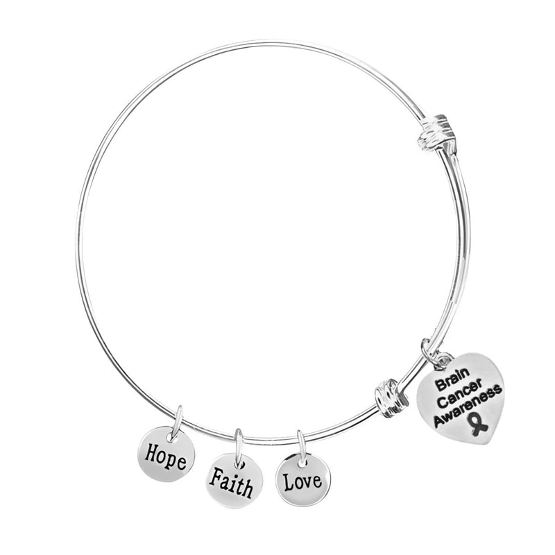 12 Brain Cancer Heart Retractable Charm Bracelets - Fundraising For A Cause