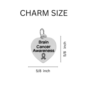 12 Brain Cancer Heart Retractable Charm Bracelets - Fundraising For A Cause