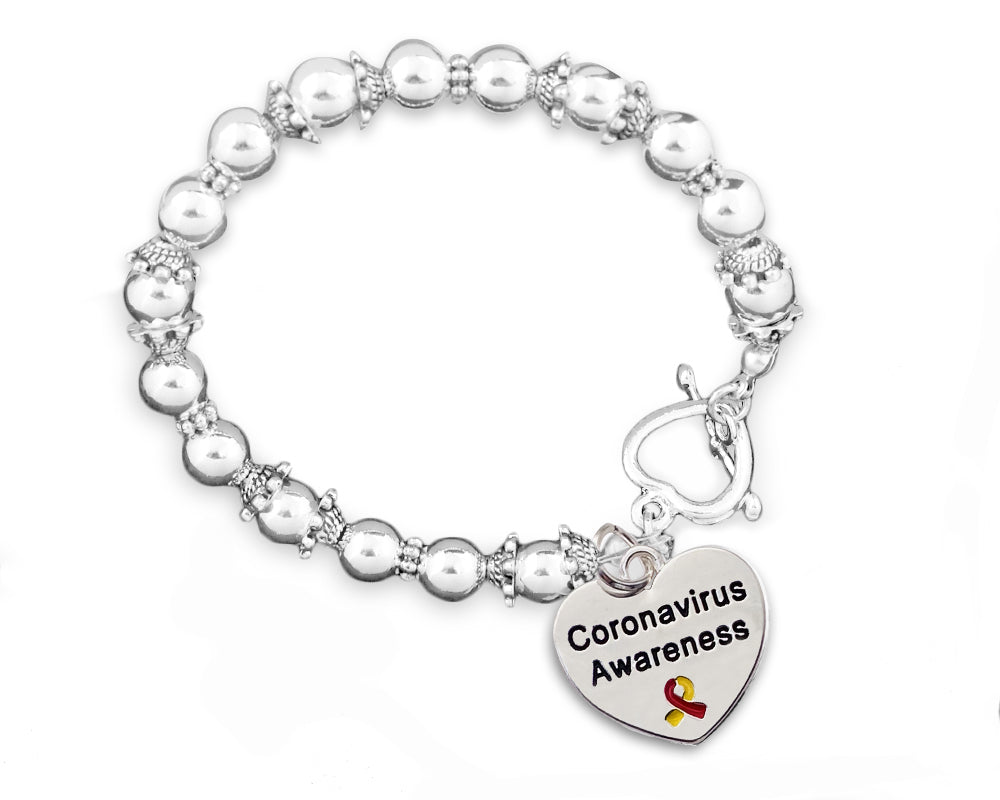 12 Coronavirus (COVID - 19) Awareness Heart Beaded Charm Bracelets - Fundraising For A Cause