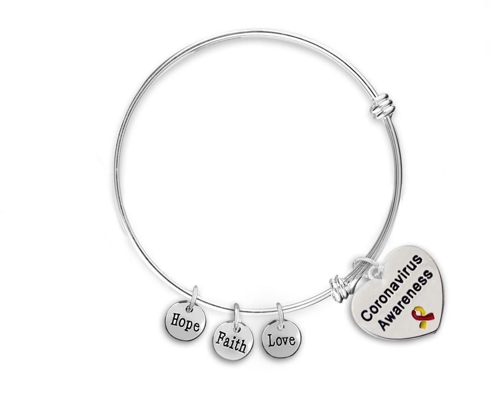 12 Coronavirus (COVID-19) Awareness Heart Charm Retractable Bracelets (12 Bracelets) - Fundraising For A Cause