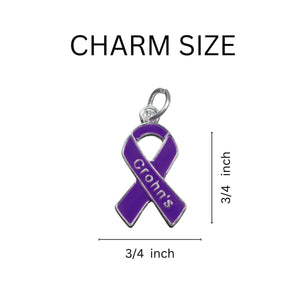 12 Crohn's Purple Ribbon Chunky Charm Bracelets - Fundraising For A Cause