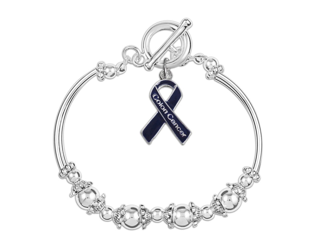 12 Dark Blue Ribbon Colon Cancer Awareness Partial Beaded Bracelets - Fundraising For A Cause