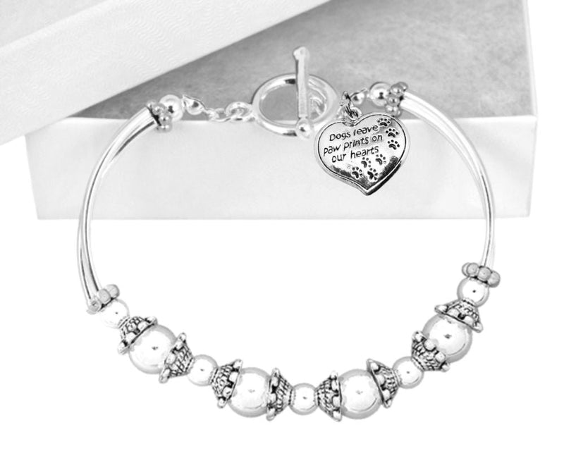 12 Dogs Leave Paw Prints Heart Charm Partial Beaded Bracelets - Fundraising For A Cause