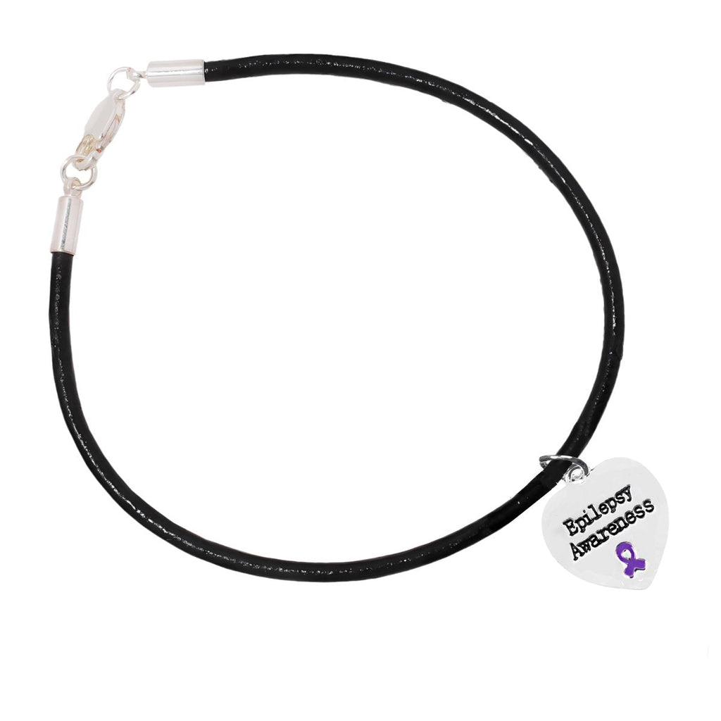 12 Epilepsy Awareness Heart Leather Cord Bracelets - Fundraising For A Cause