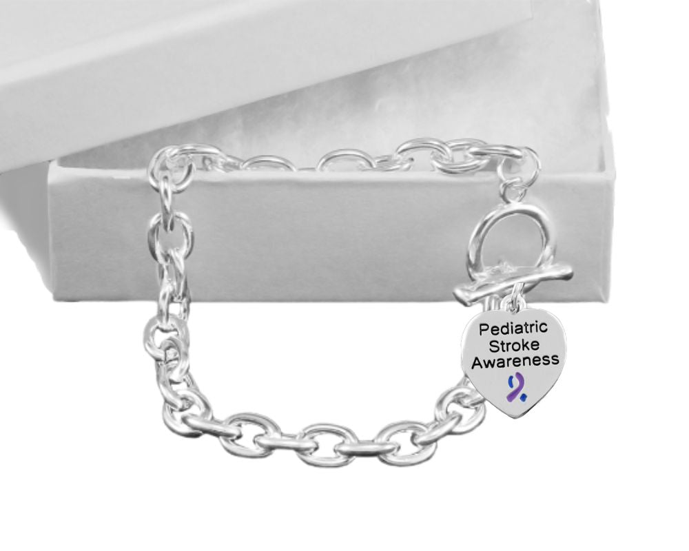 12 Heart Charm Pediatric Stroke Awareness Chunky Chained Bracelets - Fundraising For A Cause