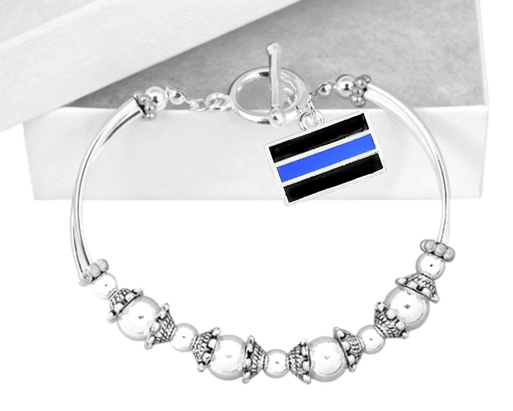 12 Law Enforcement Rectangle Blue Line Partial Beaded Bracelets - Fundraising For A Cause