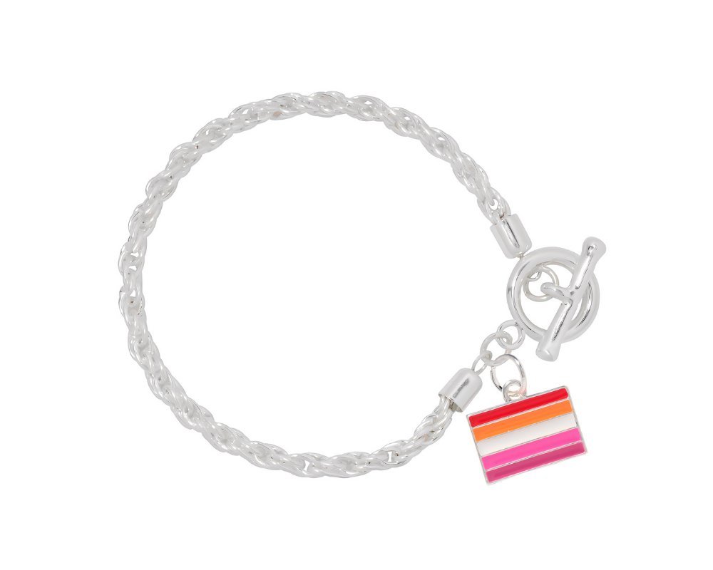 12 Lesbian Sunset Flag Silver Rope Bracelets - Fundraising For A Cause