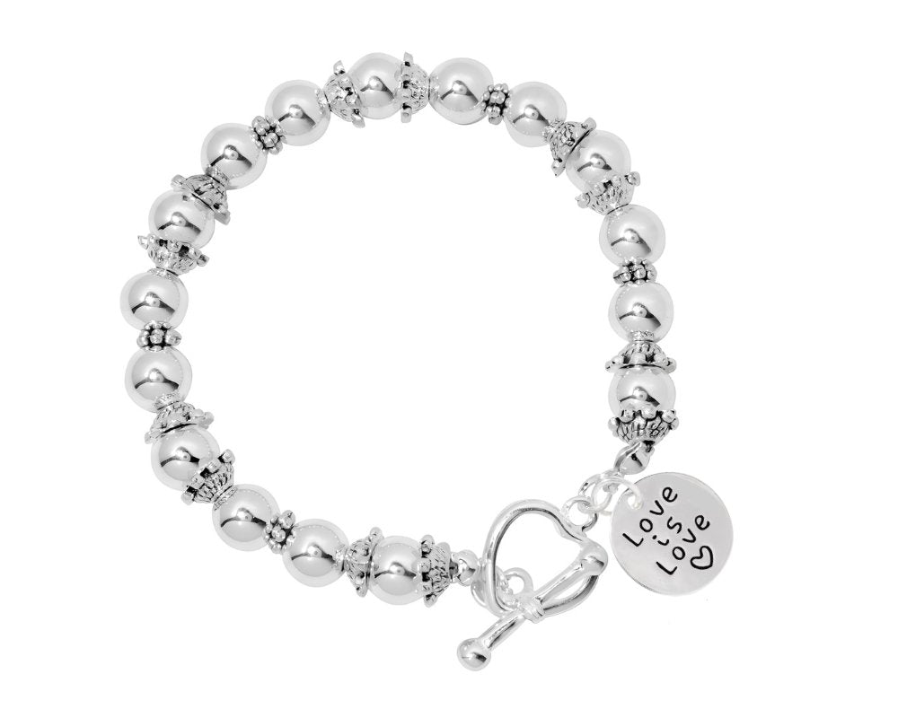 12 Love Is Love Circle Charm Silver Beaded Bracelets - Fundraising For A Cause