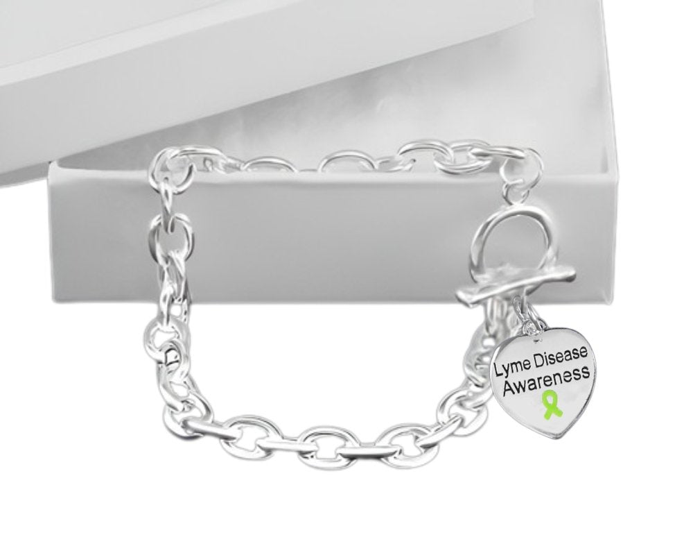 12 Lyme Disease Awareness Heart Charm Chained Style Bracelets - Fundraising For A Cause