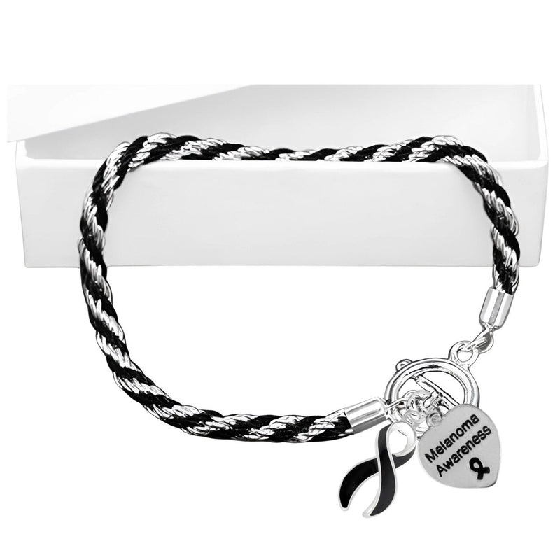 12 Melanoma Black Ribbon Rope Bracelets - Fundraising For A Cause