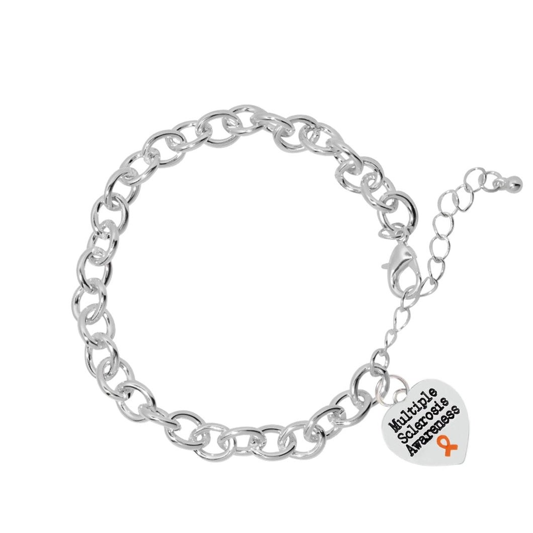 12 Multiple Sclerosis Awareness Heart Charm Chained Style Bracelets - Fundraising For A Cause