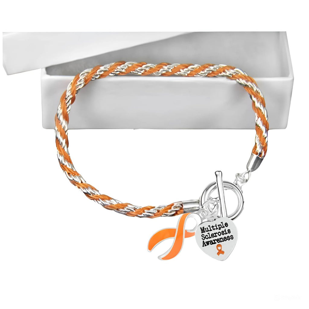 12 Multiple Sclerosis Orange Ribbon Rope Bracelets - Fundraising For A Cause