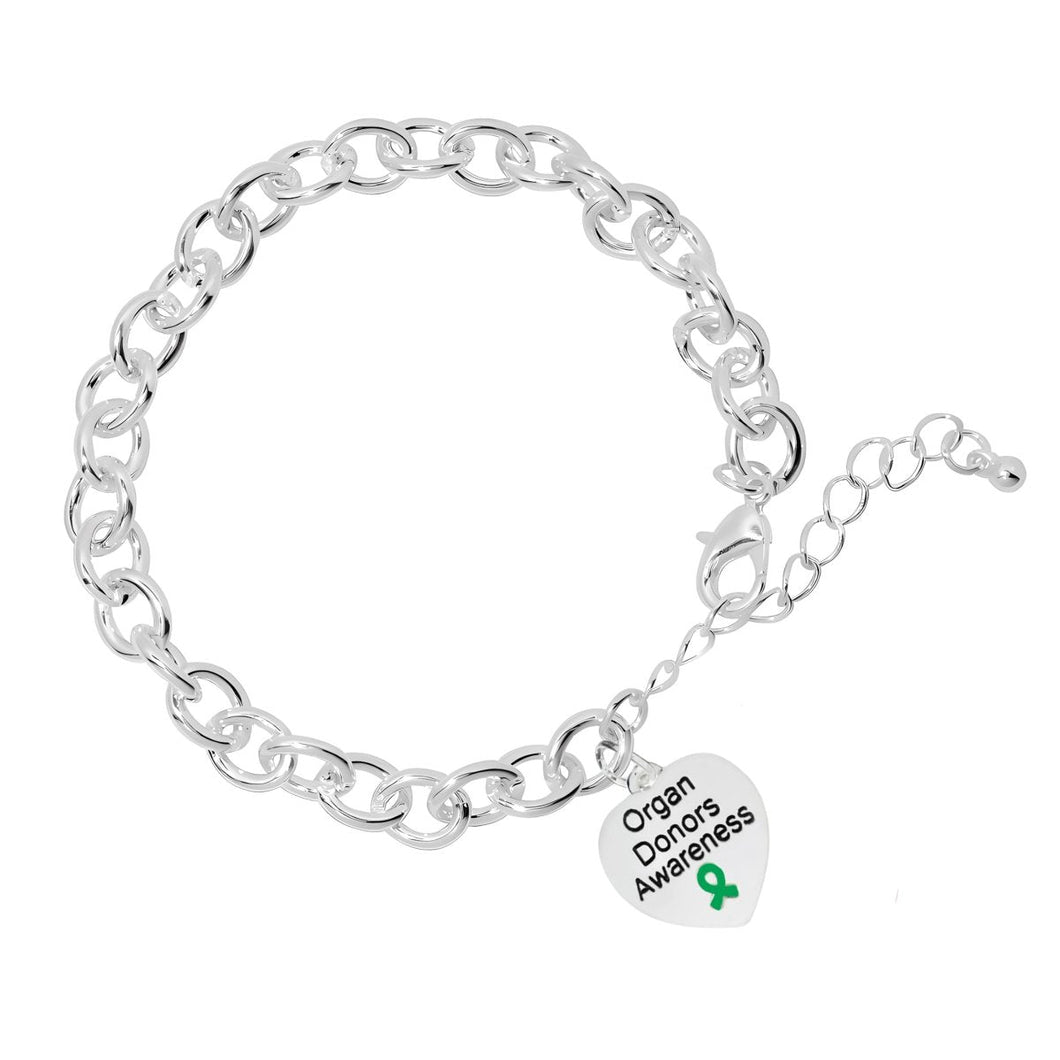 12 Organ Donor Awareness Heart Chunky Charm Bracelets - Fundraising For A Cause