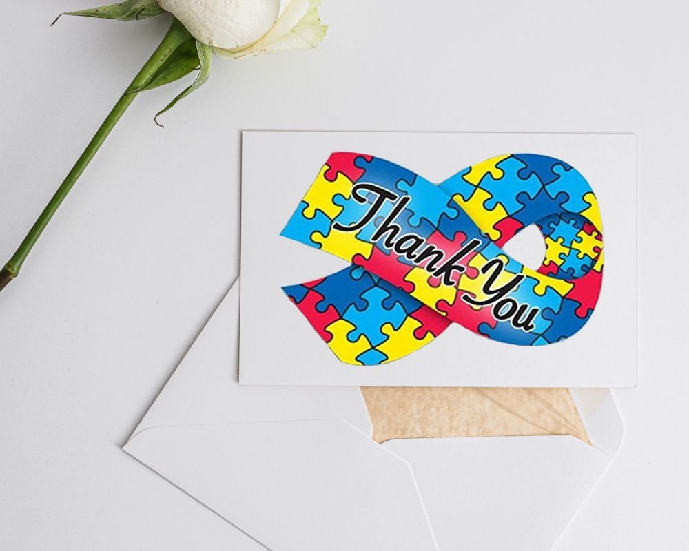 12 Pack Autism Ribbon Thank You Cards (12 Cards/Pack) - Fundraising For A Cause